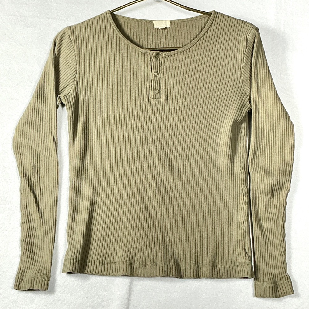 The‎ Simple Folk Size 4 Small Ribbed Henley Long Sleeve Top Sage Olive Green